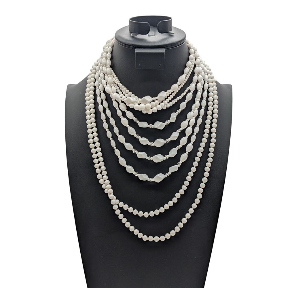 Lot of Three Vintage White Glass Beaded Necklaces